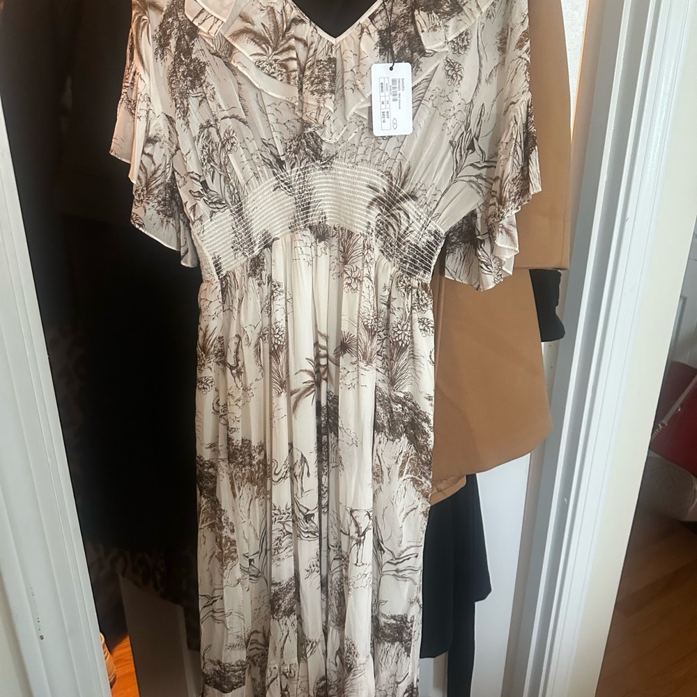 Sandro Beige and Black Printed Midi Dress